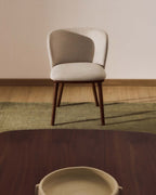 Chaise Ciselia en chenille épaisse beige et pieds en bois de frêne avec finition ton noyer FSC Mix Credit - view 2