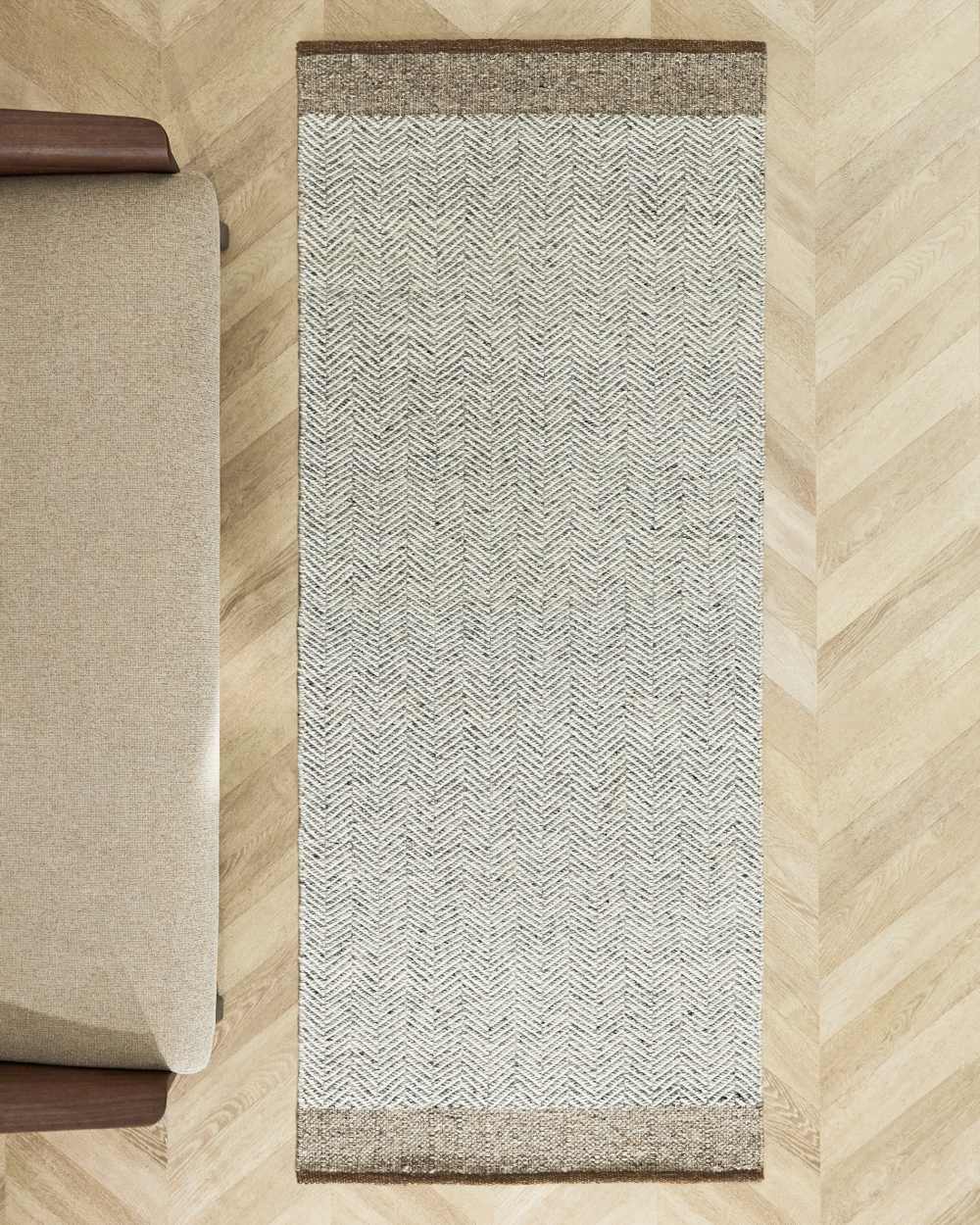 Tapis de couloir Nifelia jacquard en laine beige 200 x 80 cm - view 2