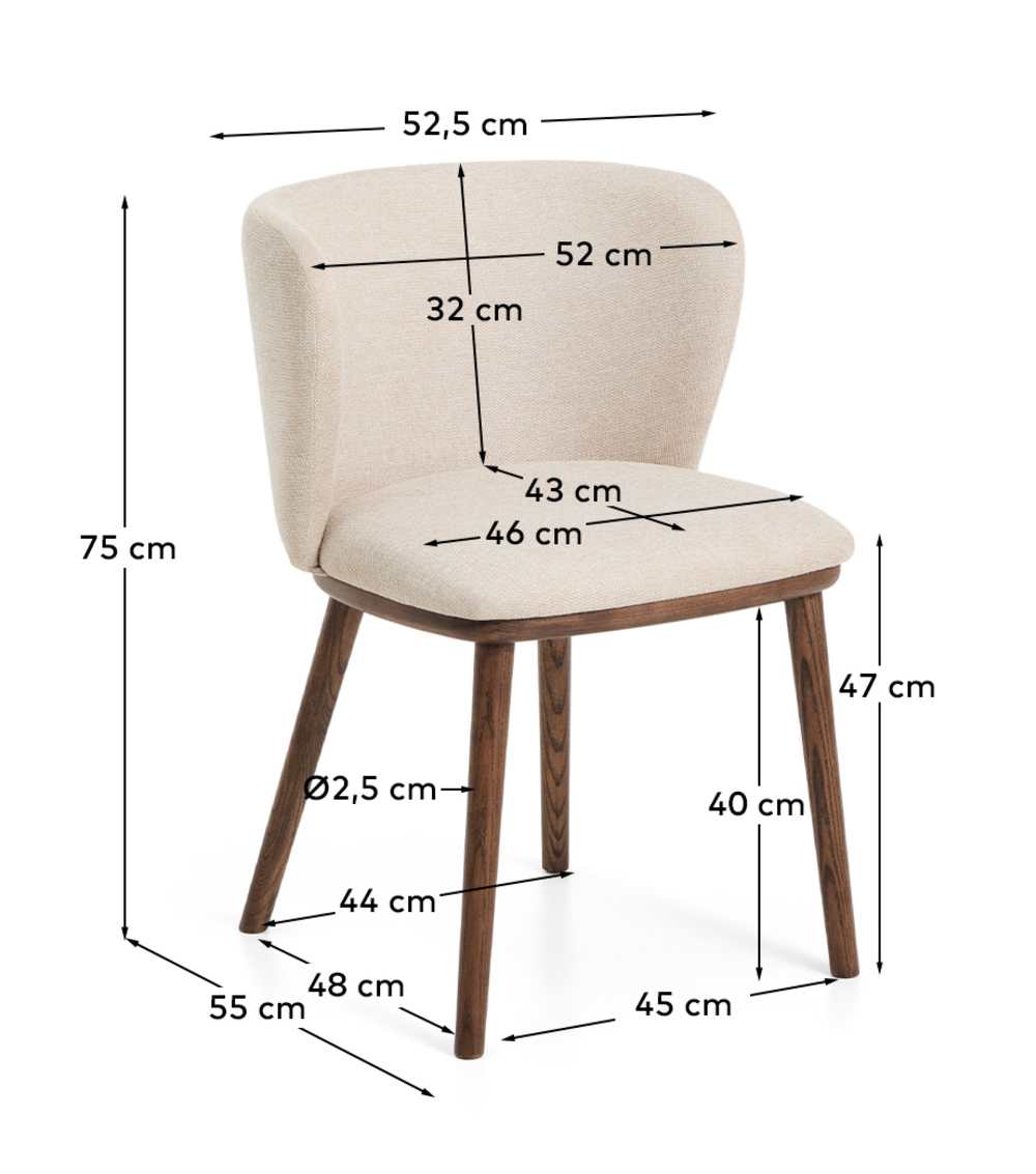 Chaise Ciselia en chenille épaisse beige et pieds en bois de frêne avec finition ton noyer FSC Mix Credit - view 6