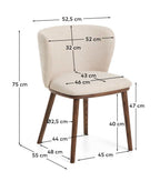 Chaise Ciselia en chenille épaisse beige et pieds en bois de frêne avec finition ton noyer FSC Mix Credit - view 6