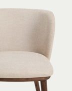 Chaise Ciselia en chenille épaisse beige et pieds en bois de frêne avec finition ton noyer FSC Mix Credit - view 3
