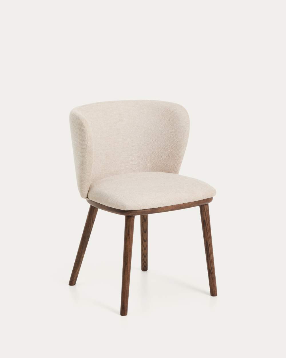 Chaise Ciselia en chenille épaisse beige et pieds en bois de frêne avec finition ton noyer FSC Mix Credit
