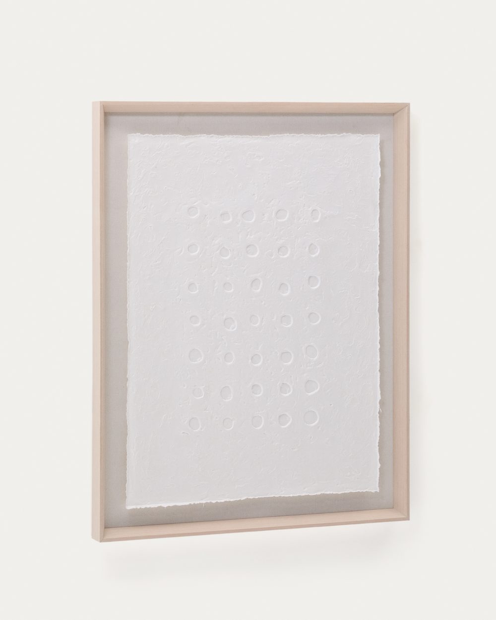 Tableau abstrait Olvin en papier recyclé blanc avec reliefs faits à la main 94 x 74 cm