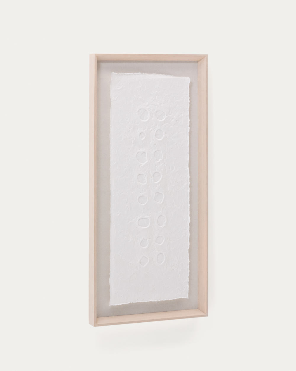 Tableau abstrait Olvin en papier recyclé blanc avec reliefs faits à la main 44 x 94 cm