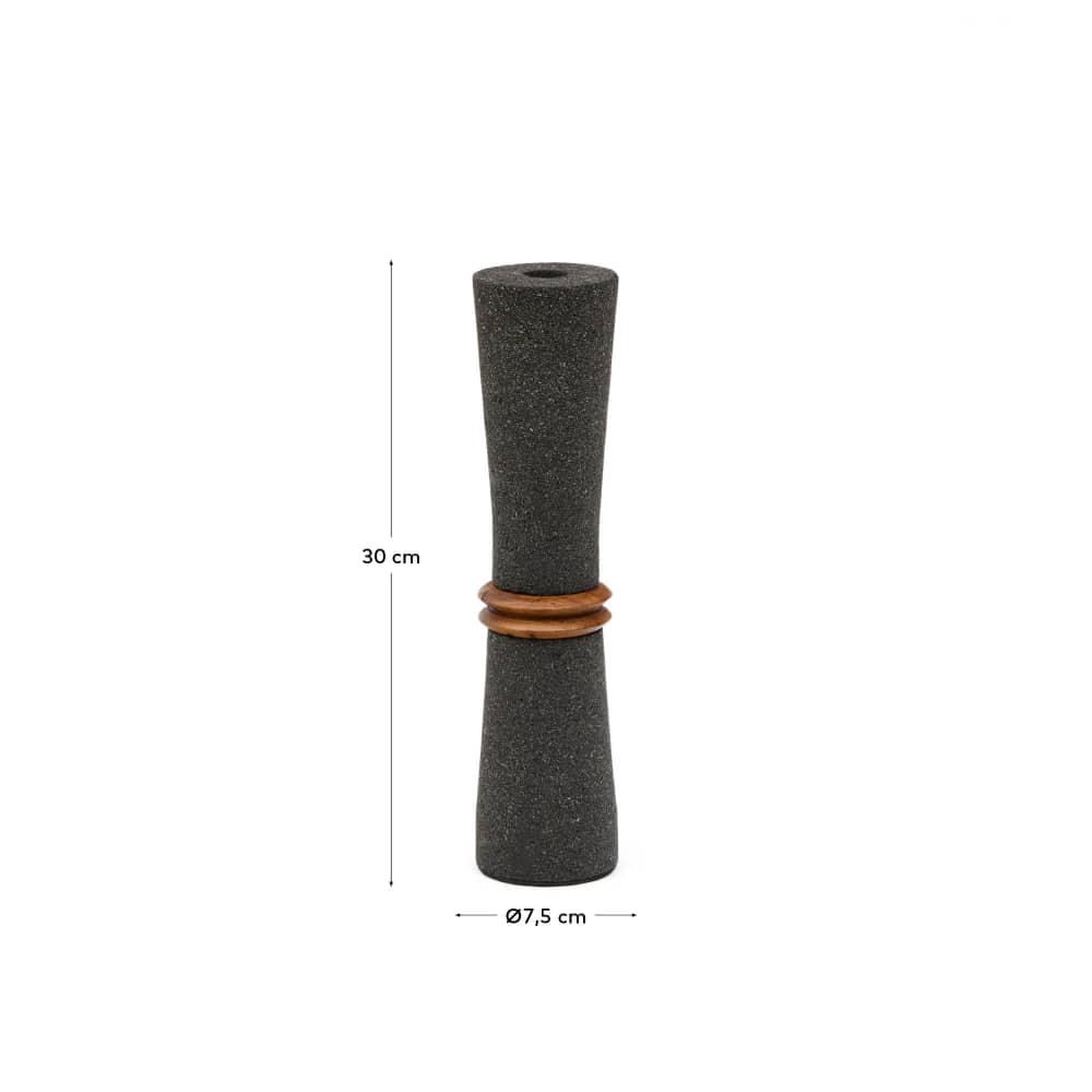 Vase Naro en pierre noire et bois de teck 30 cm - view 6