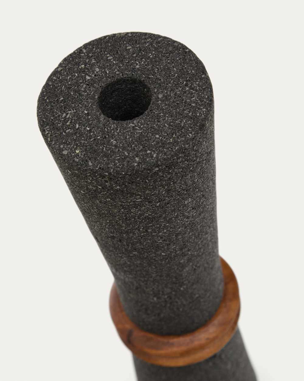 Vase Naro en pierre noire et bois de teck 30 cm - view 3