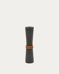 Vase Naro en pierre noire et bois de teck 30 cm