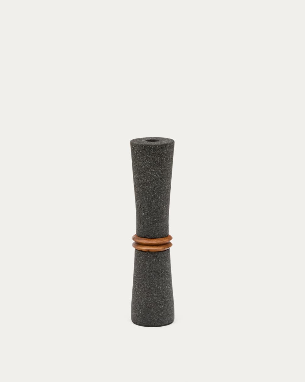 Vase Naro en pierre noire et bois de teck 30 cm