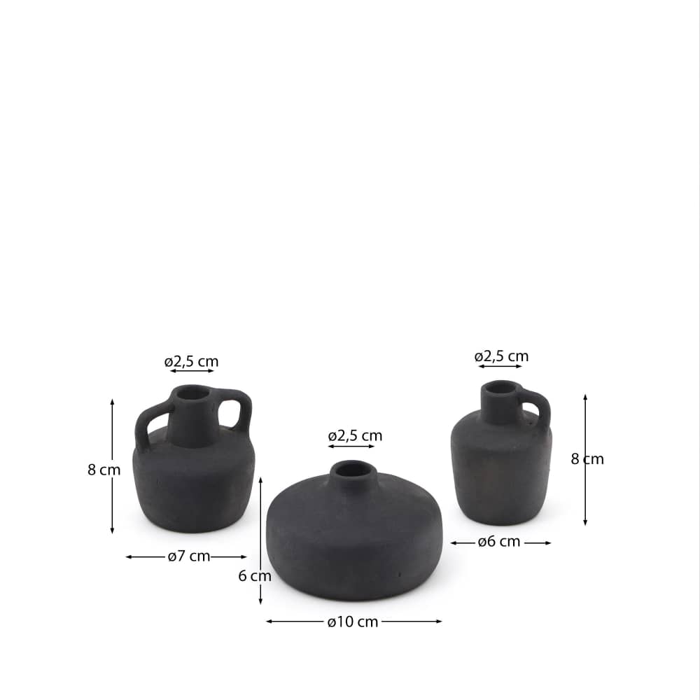 Ensemble Sofra de 3 vases en terre cuite, finition noire 6 cm / 7 cm / 10 cm - view 6
