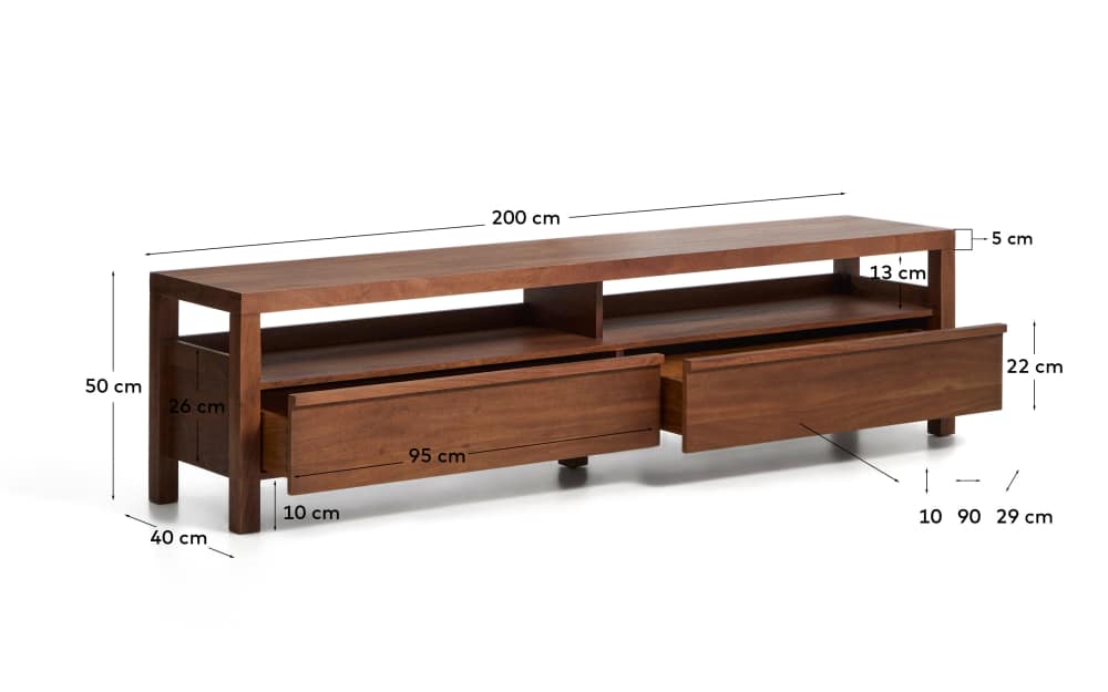 Meuble TV Norani en bois et placage d’acacia 200 x 50 cm - view 6