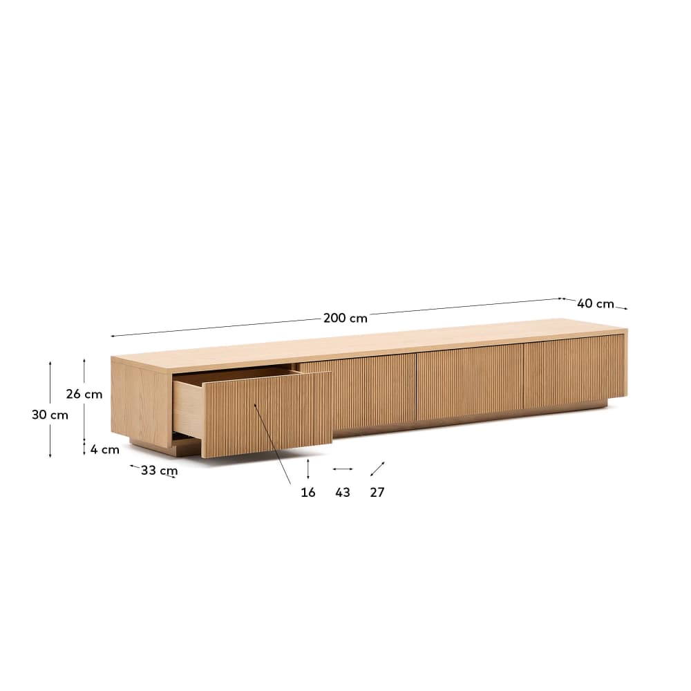 Meuble TV Helvine 4 tiroirs en placage de chêne 200 x 30 cm FSC 100 % - view 6