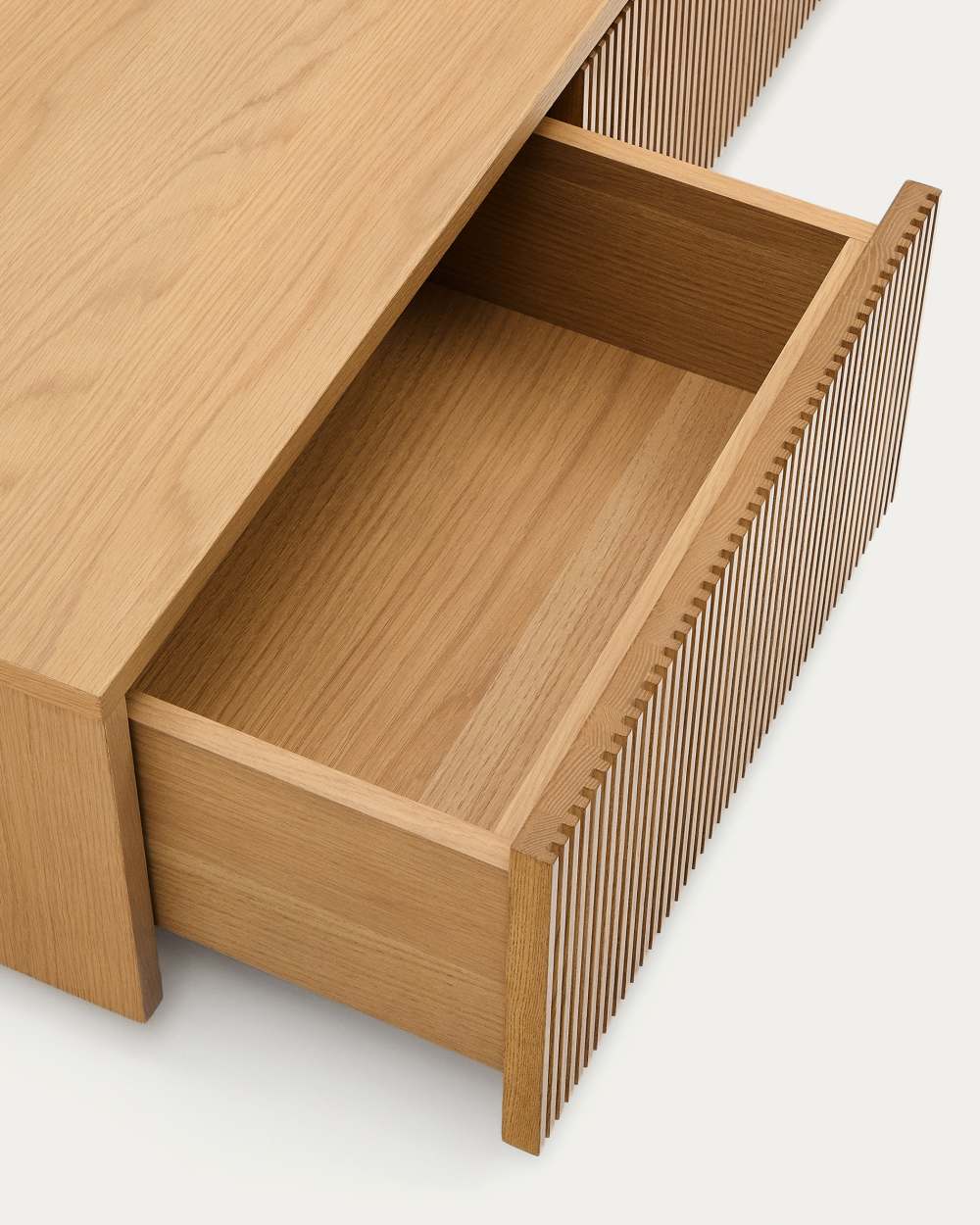 Meuble TV Helvine 4 tiroirs en placage de chêne 200 x 30 cm FSC 100 % - view 3