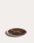 Assiette à dessert Nale en céramique beige avec fond marron