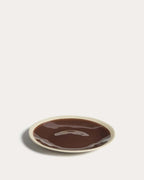 Assiette à dessert Nale en céramique beige avec fond marron