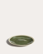 Assiette à dessert Nale en céramique beige avec fond vert