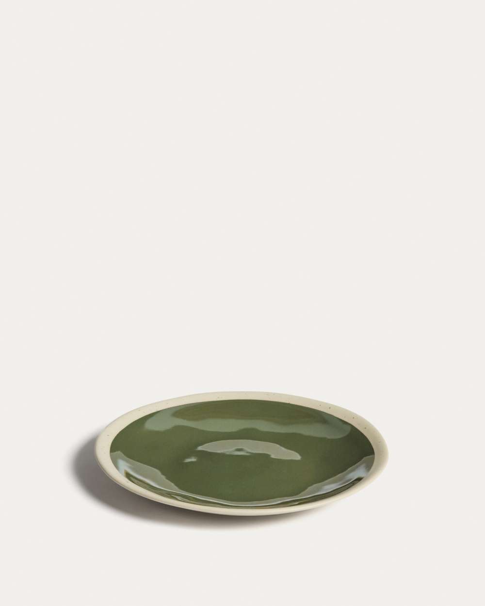 Assiette à dessert Nale en céramique beige avec fond vert