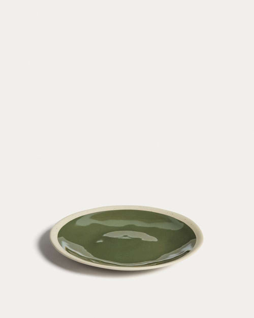 Assiette à dessert Nale en céramique beige avec fond vert