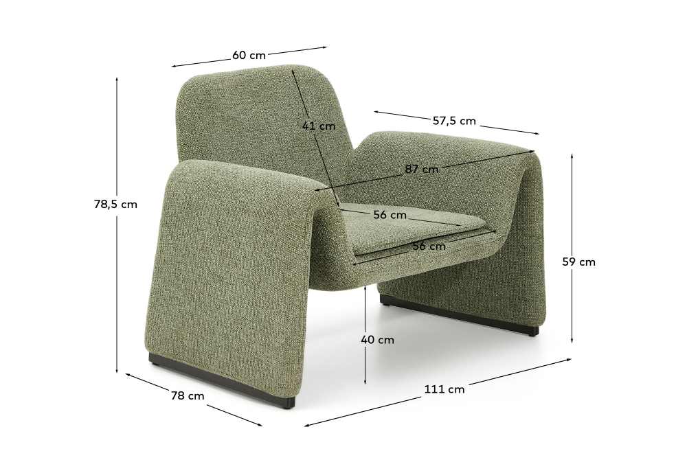 Fauteuil Melvia en chenille verte - view 6