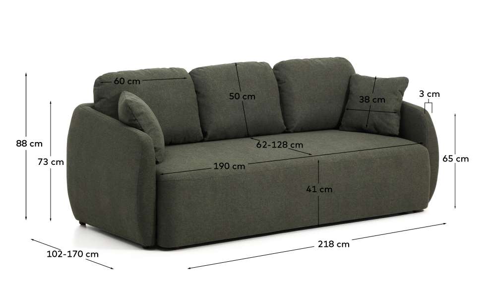 Canapé-lit Laira 3 places en chenille vert foncé 218 cm FSC Mix Credit - view 6