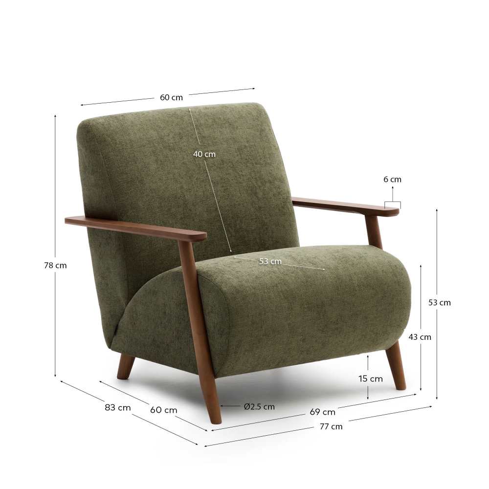 Fauteuil Meghan en chenille verte et bois de frêne finition noyer FSC Mix Credit - view 6