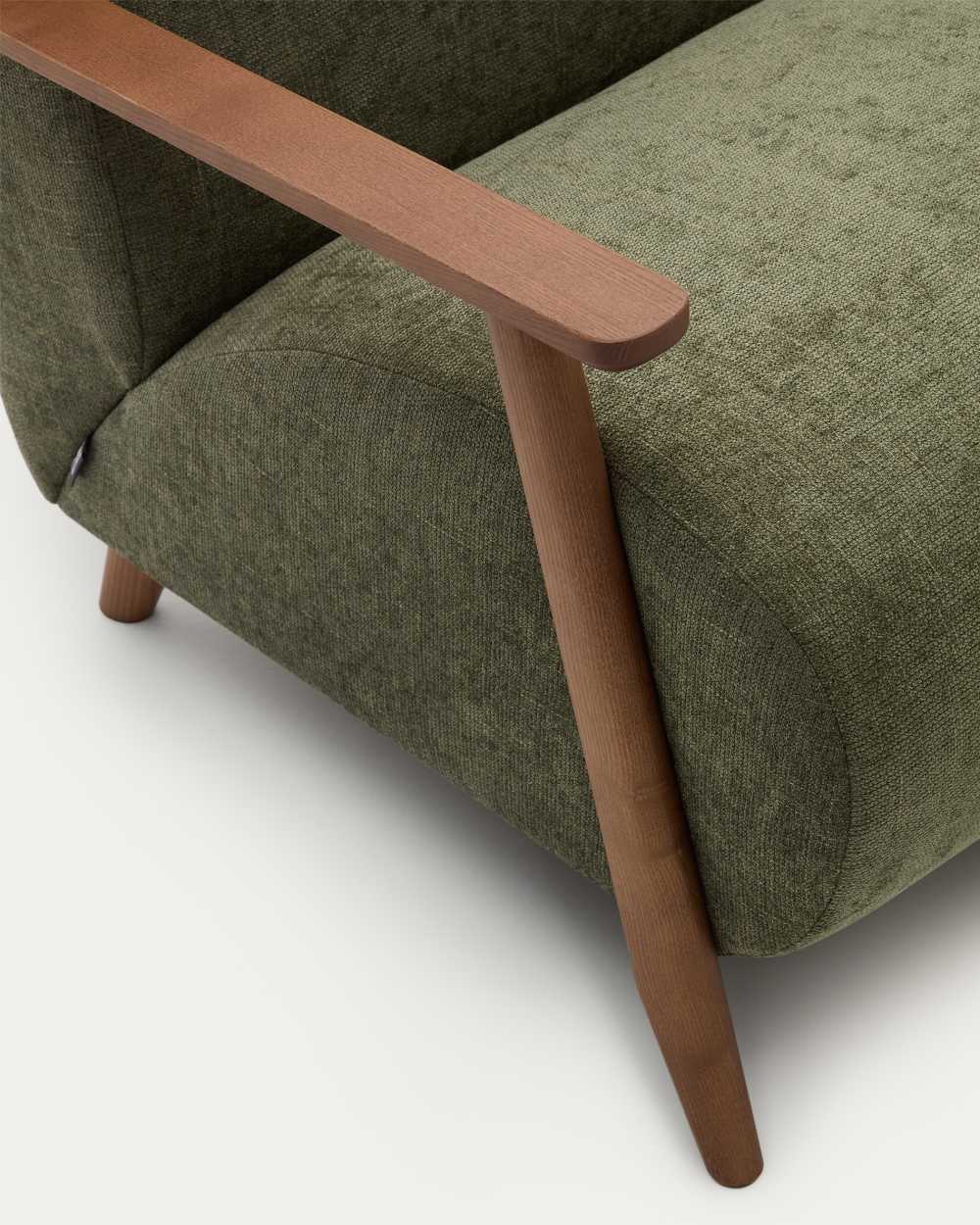 Fauteuil Meghan en chenille verte et bois de frêne finition noyer FSC Mix Credit - view 3
