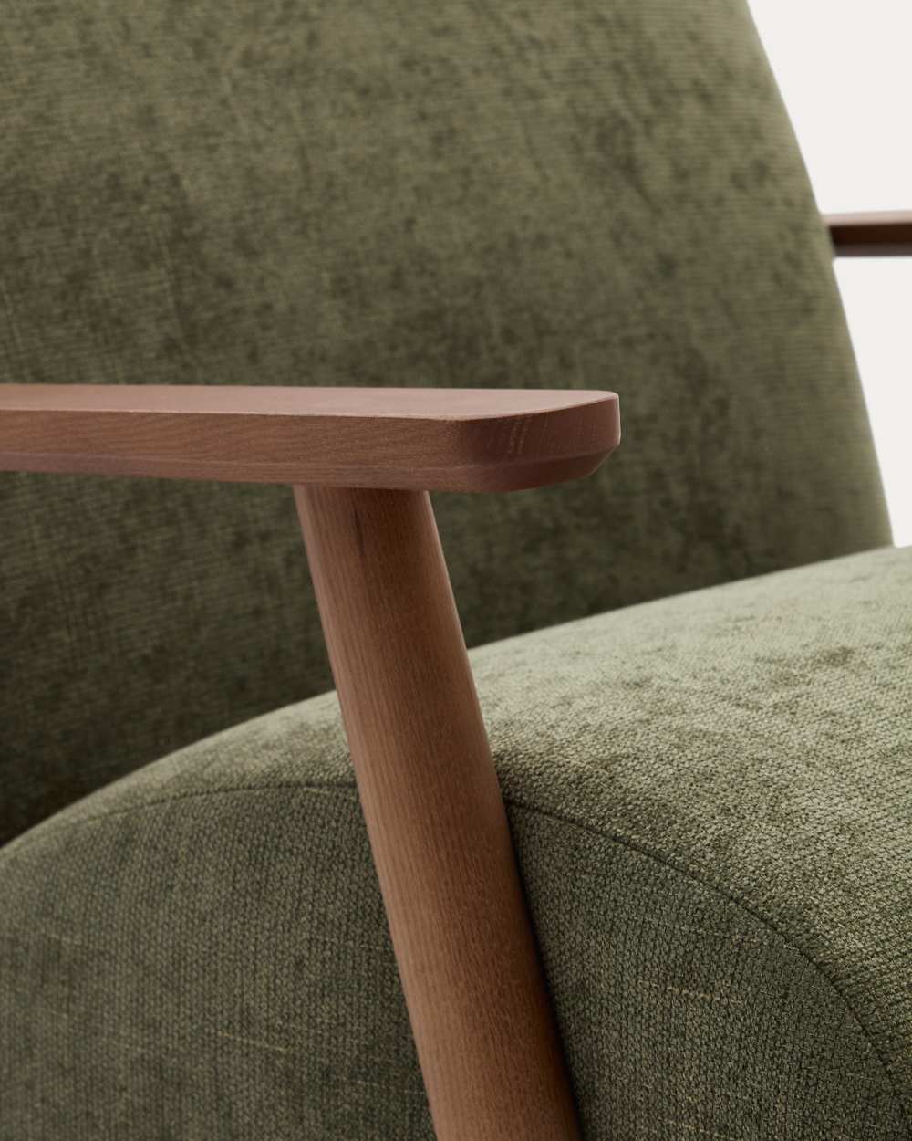 Fauteuil Meghan en chenille verte et bois de frêne finition noyer FSC Mix Credit - view 5
