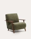 Fauteuil Meghan en chenille verte et bois de frêne finition noyer FSC Mix Credit