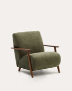 Fauteuil Meghan en chenille verte et bois de frêne finition noyer FSC Mix Credit