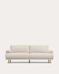 Canapé Karin 3 places en chenille beige et pieds en bois de hêtre avec finition ton naturel 228 cm