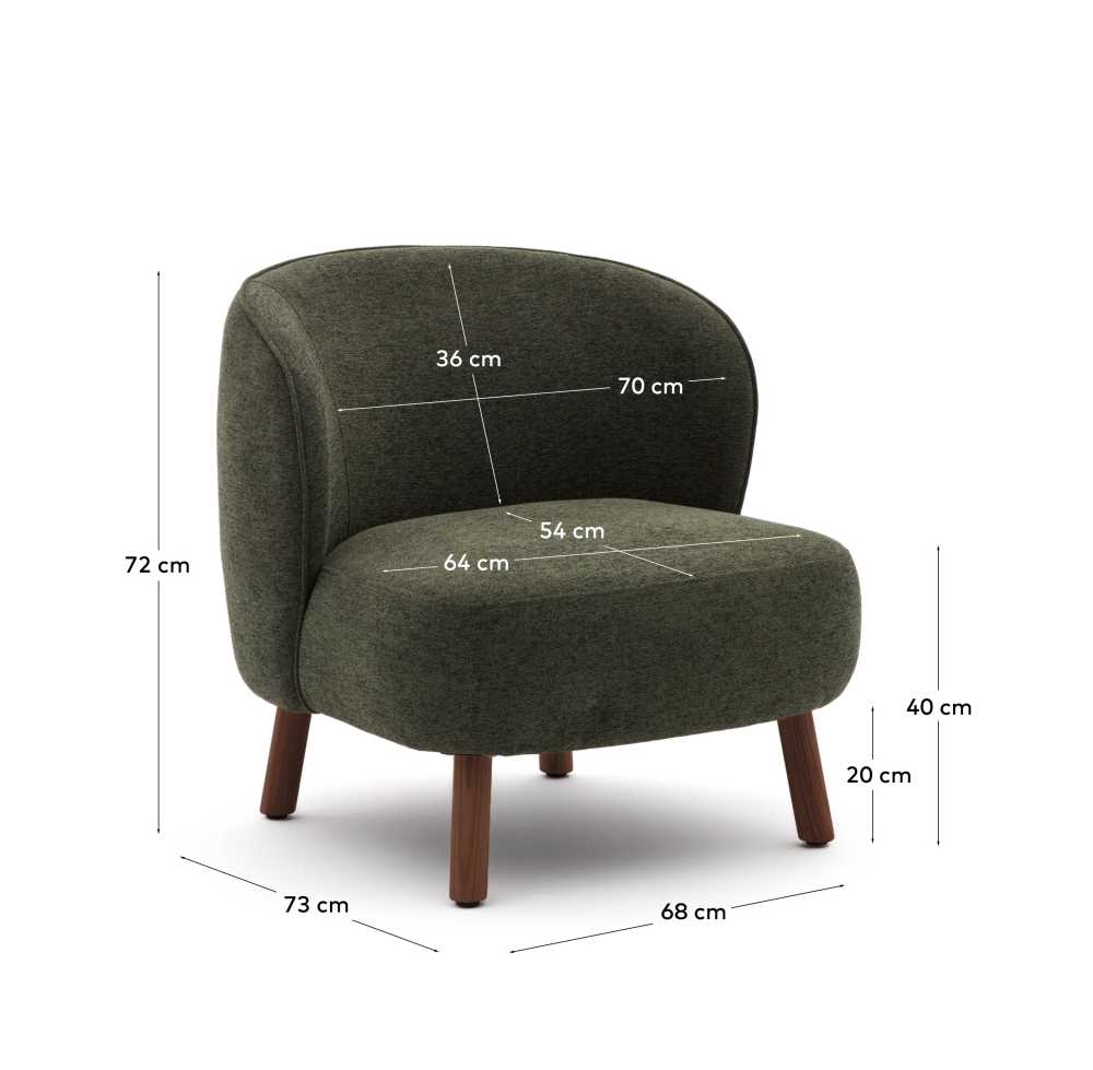 Fauteuil Ulit en chenille verte et pieds en bois de frêne finition ton noyer - view 6