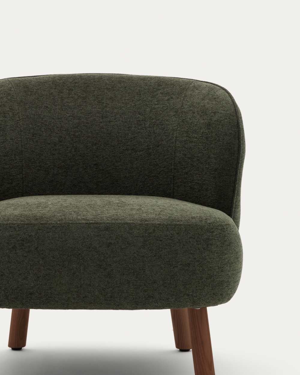 Fauteuil Ulit en chenille verte et pieds en bois de frêne finition ton noyer - view 3