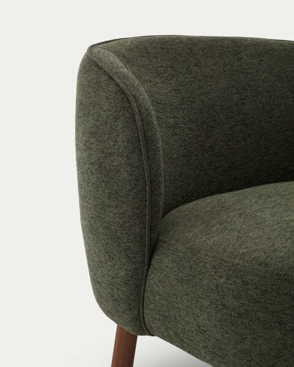 Fauteuil Ulit en chenille verte et pieds en bois de frêne finition ton noyer - view 4