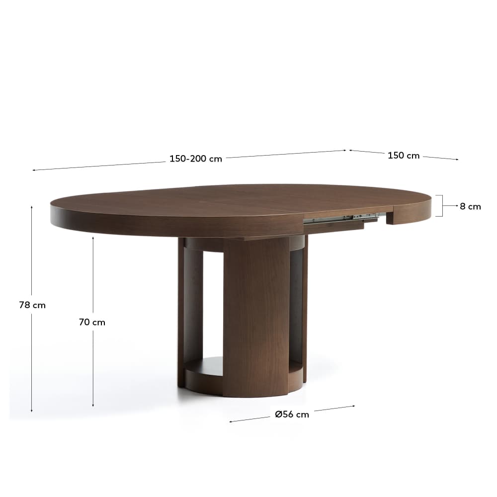 Table ronde extensible Artis en bois et placage de chêne avec finition ton noyer FSC 100 % 150 (200) x 80 cm - view 6