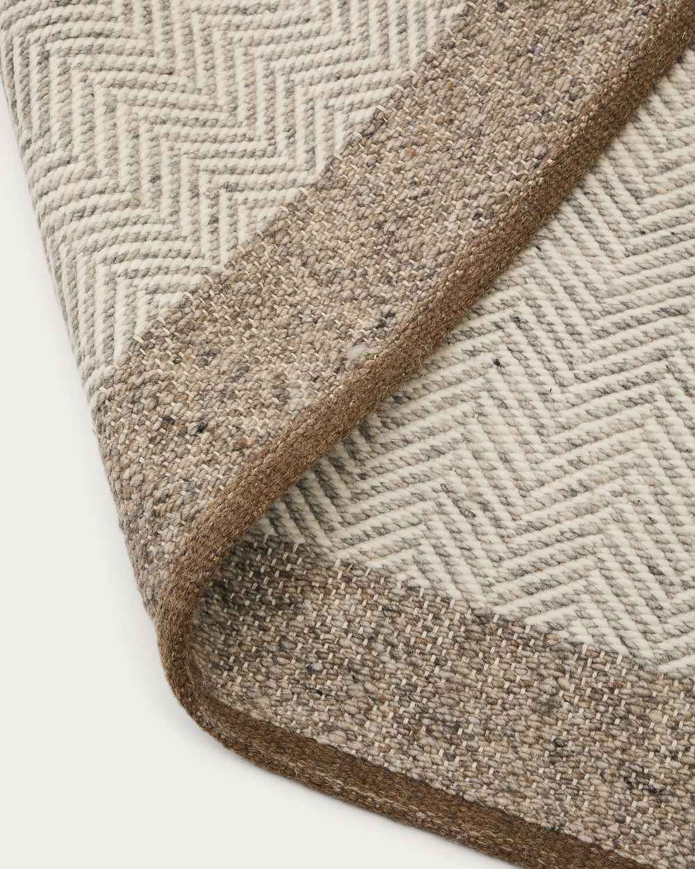 Tapis de couloir Nifelia jacquard en laine beige 200 x 80 cm - view 5