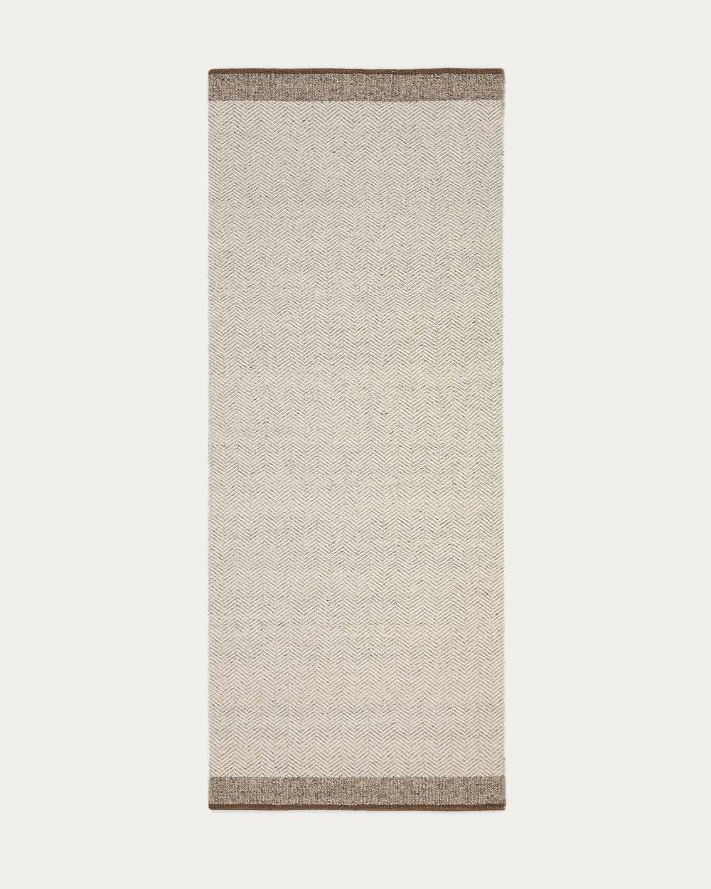 Tapis de couloir Nifelia jacquard en laine beige 200 x 80 cm